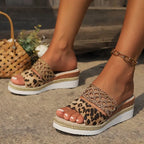 Bold Leopard Wedge Sandals