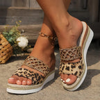 Bold Leopard Wedge Sandals