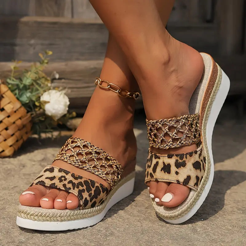 Bold Leopard Wedge Sandals