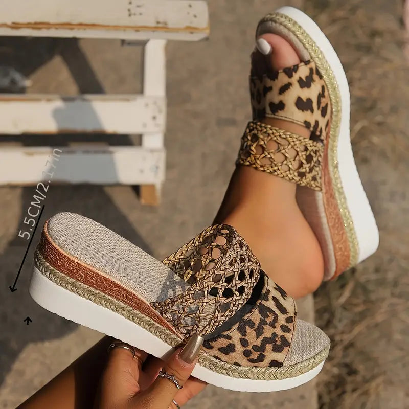 Bold Leopard Wedge Sandals