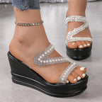 Celestina Pearl Wedge Sandals