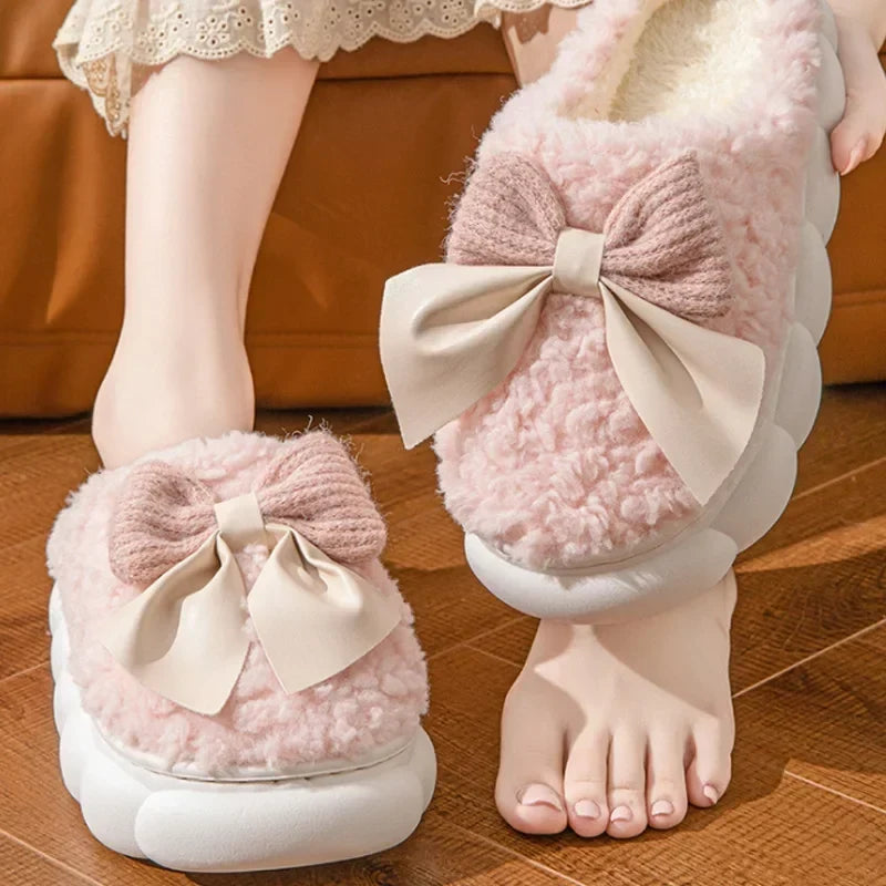 Cloud Faux Fur Bow Slippers