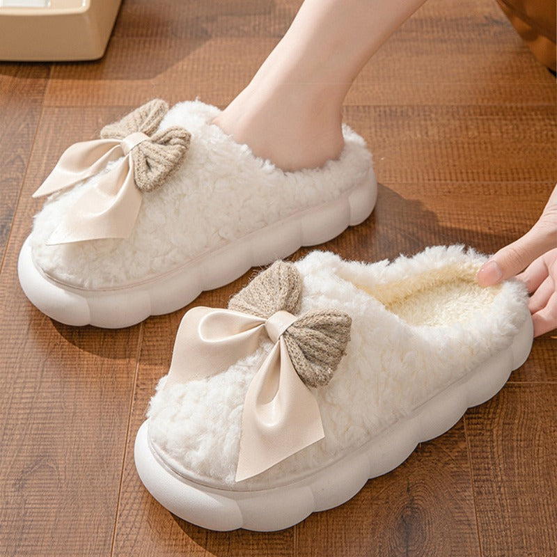 Cloud Faux Fur Bow Slippers