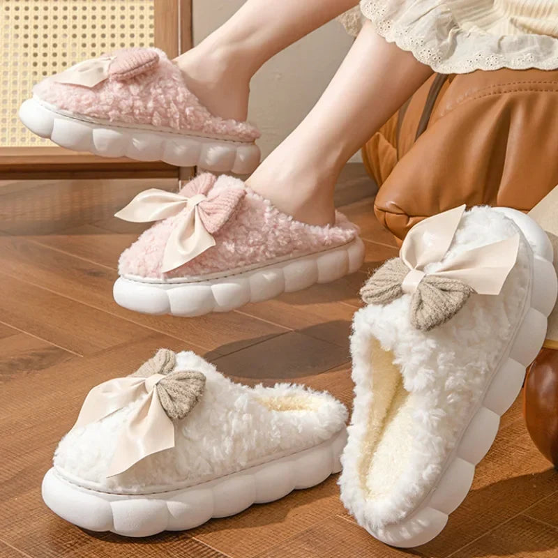 Cloud Faux Fur Bow Slippers