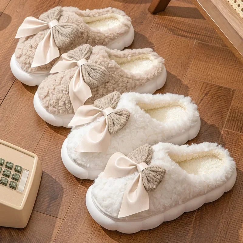 Cloud Faux Fur Bow Slippers
