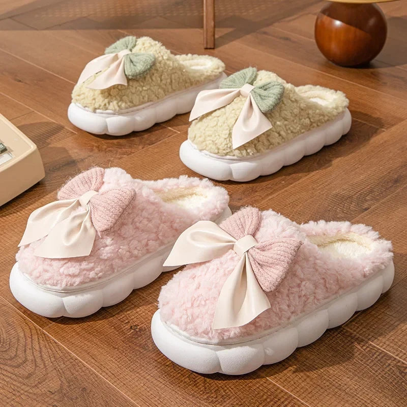 Cloud Faux Fur Bow Slippers