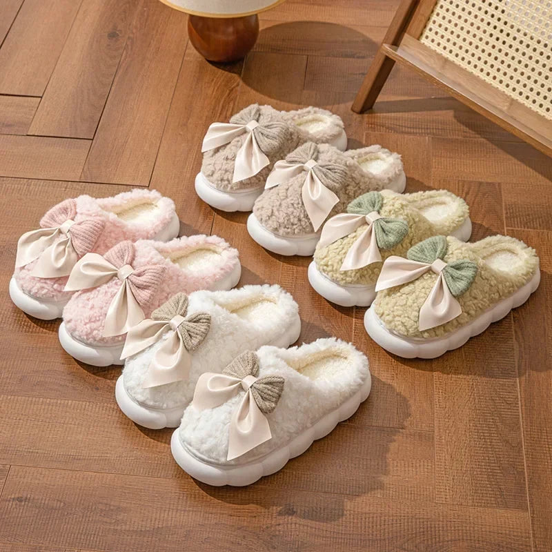 Cloud Faux Fur Bow Slippers