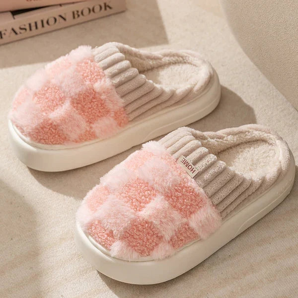 Cloud Fluffy Plaid Mules