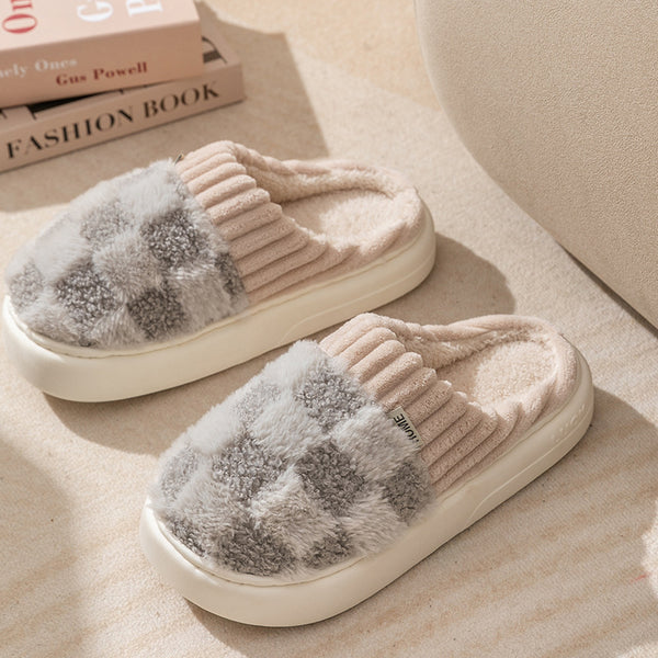 Cloud Fluffy Plaid Mules