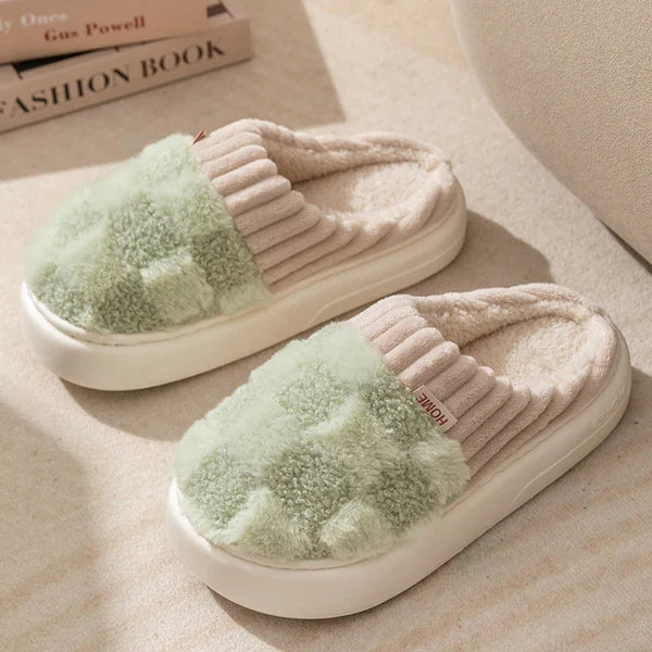 Cloud Fluffy Plaid Mules