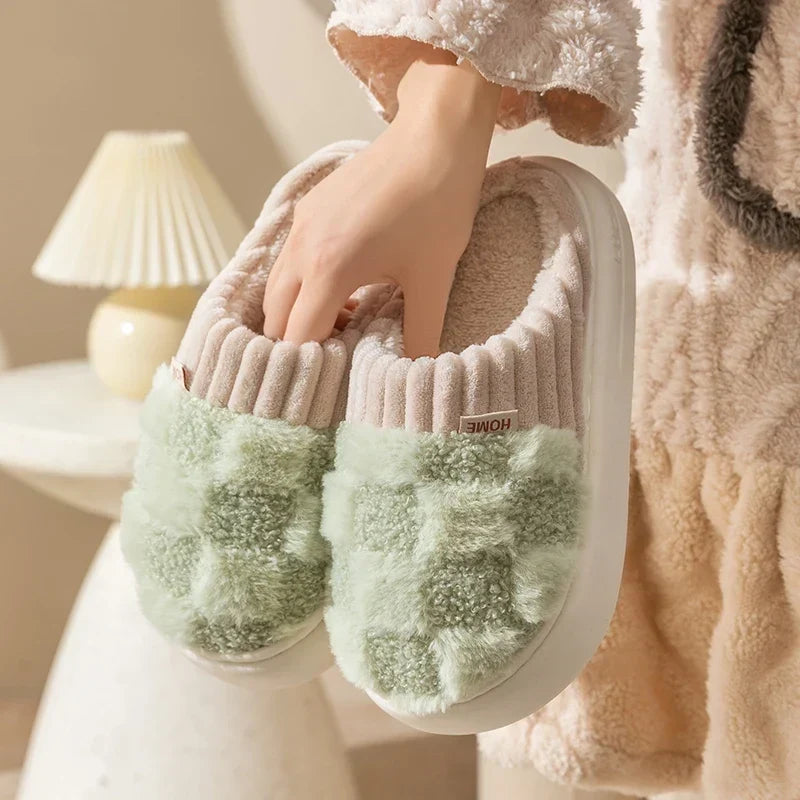 Cloud Fluffy Plaid Mules