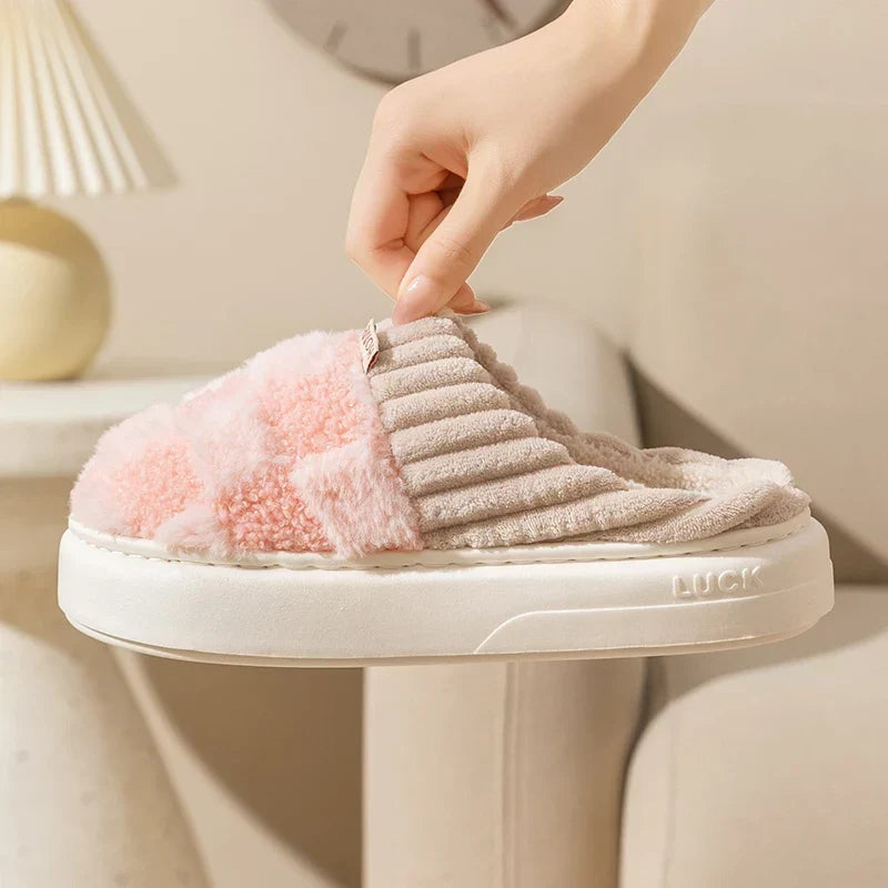 Cloud Fluffy Plaid Mules