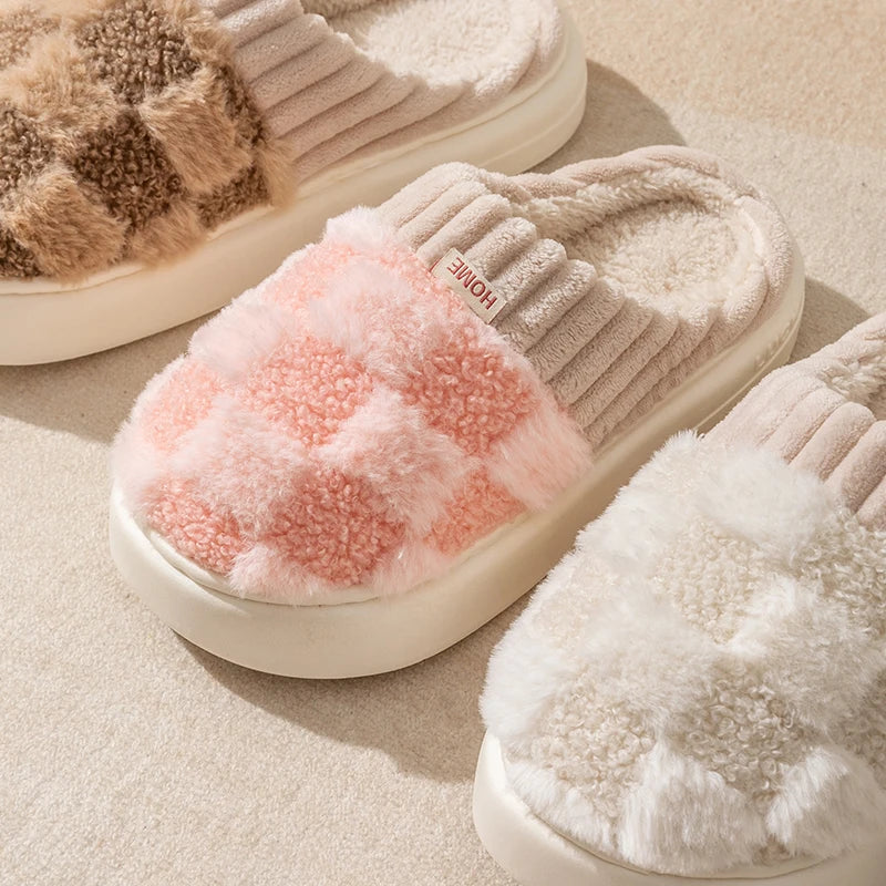 Cloud Fluffy Plaid Mules