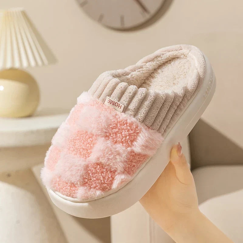 Cloud Fluffy Plaid Mules