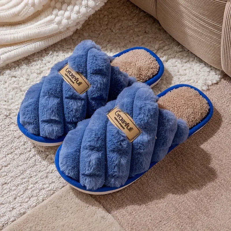 Cozy Colorblock Plaid Slippers