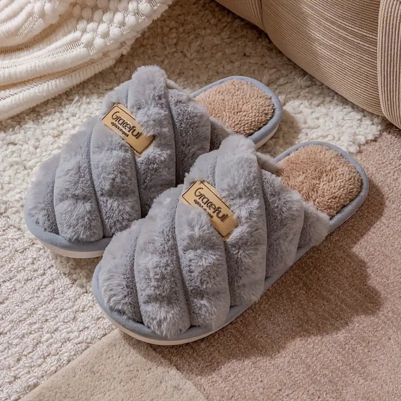 Cozy Colorblock Plaid Slippers