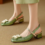Dahlia Petal Block Heel Pumps