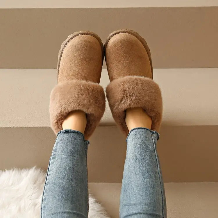 Faux Fur Lined Suede Slippers