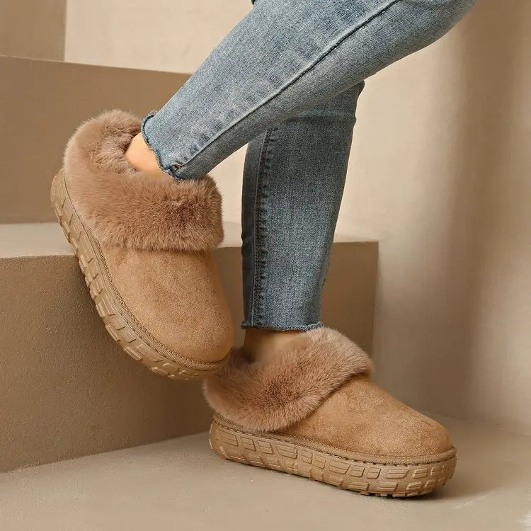 Faux Fur Lined Suede Slippers