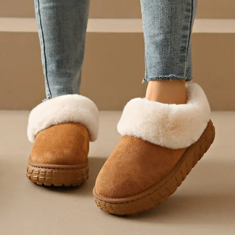 Faux Fur Lined Suede Slippers