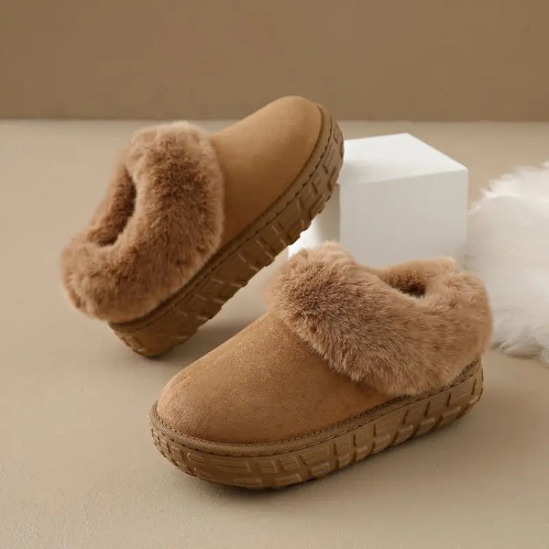 Faux Fur Lined Suede Slippers