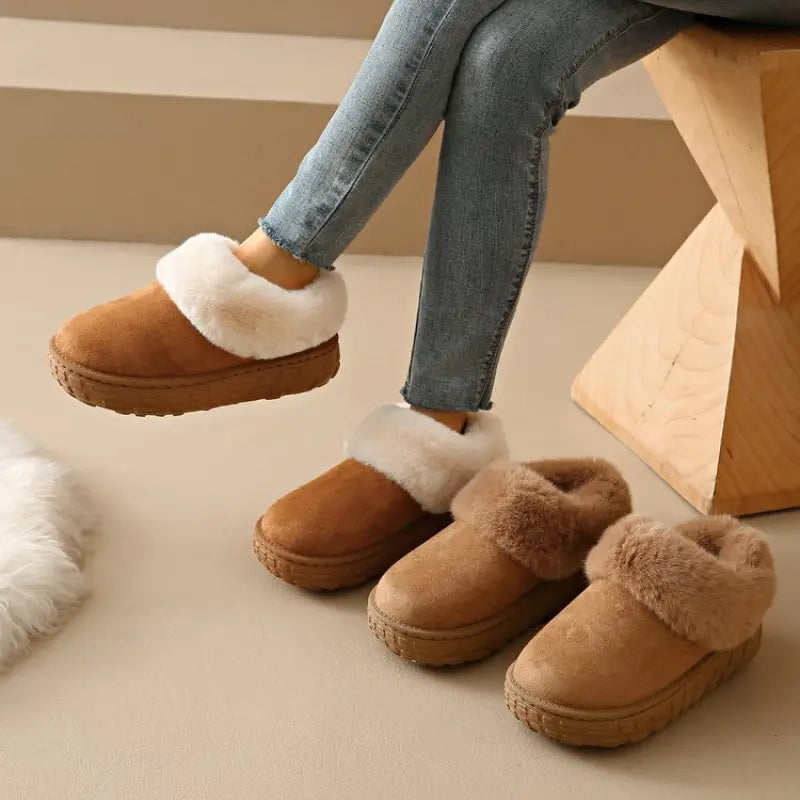 Faux Fur Lined Suede Slippers
