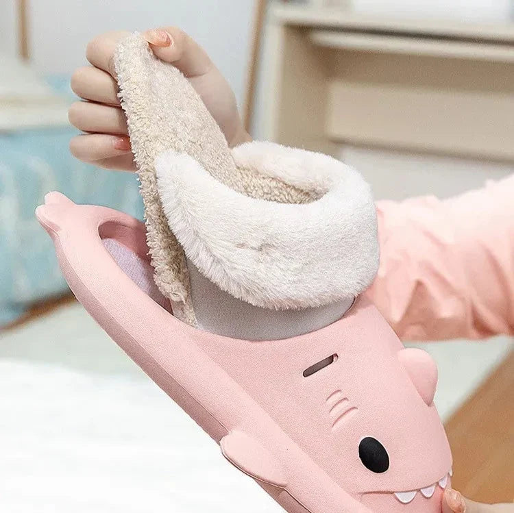 Fluffy Shark Slides – Unisex Non-Slip Winter Slippers