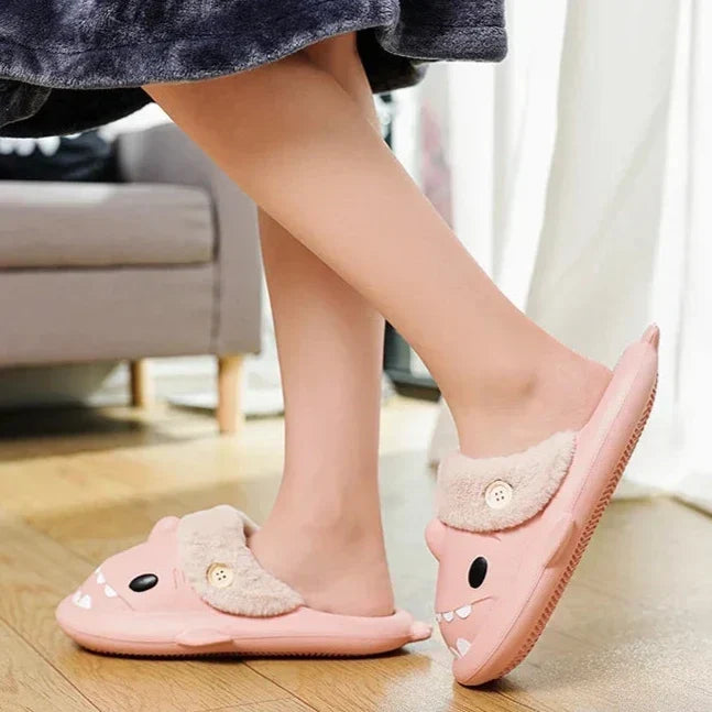 Fluffy Shark Slides – Unisex Non-Slip Winter Slippers