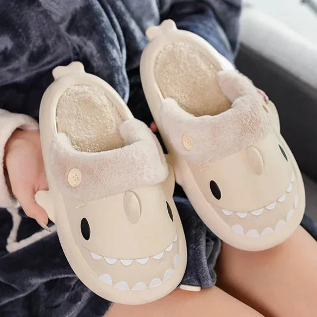 Fluffy Shark Slides – Unisex Non-Slip Winter Slippers
