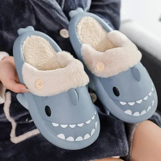 Fluffy Shark Slides – Unisex Non-Slip Winter Slippers