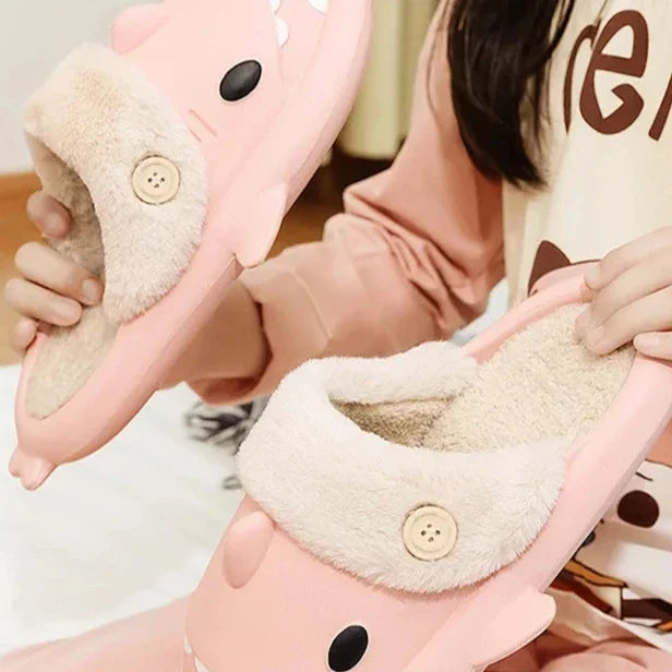 Fluffy Shark Slides – Unisex Non-Slip Winter Slippers