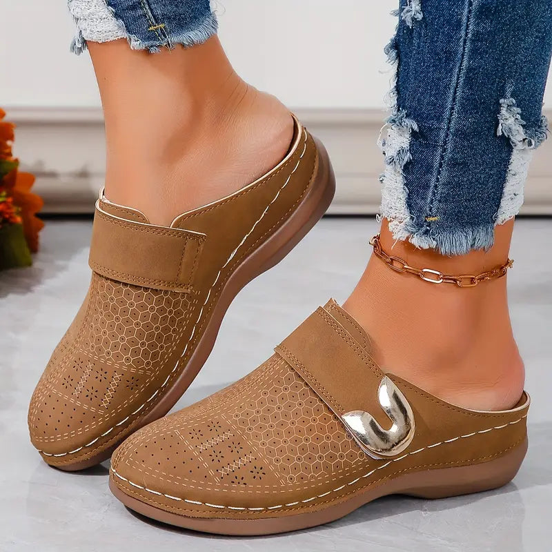 Gold Buckle Comfort Mules