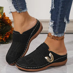 Gold Buckle Comfort Mules