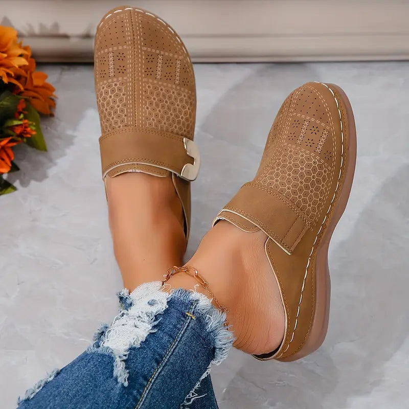 Gold Buckle Comfort Mules