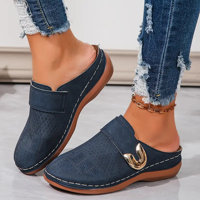 Gold Buckle Comfort Mules