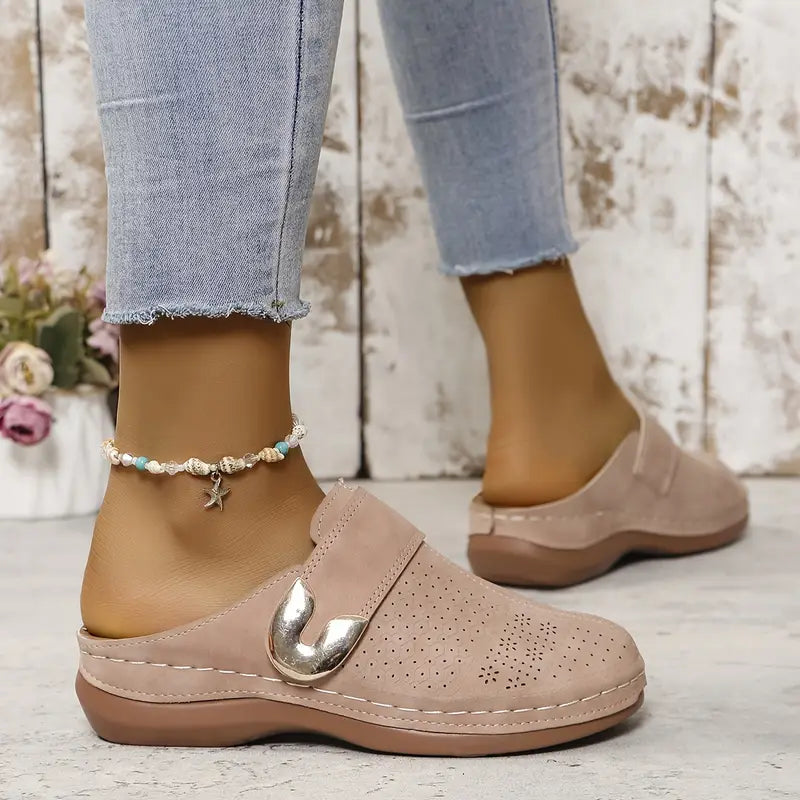Gold Buckle Comfort Mules