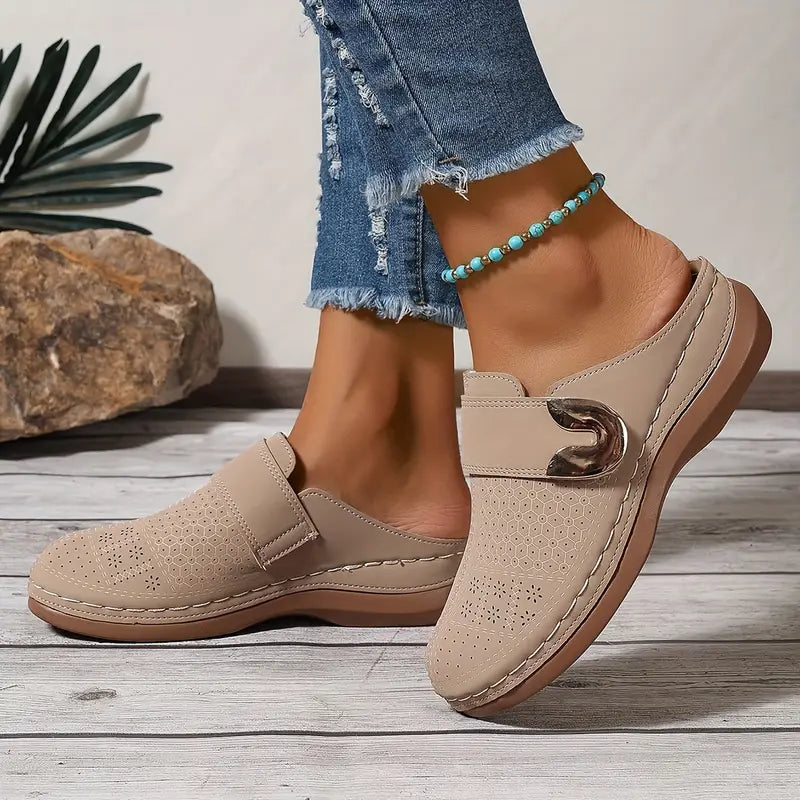 Gold Buckle Comfort Mules
