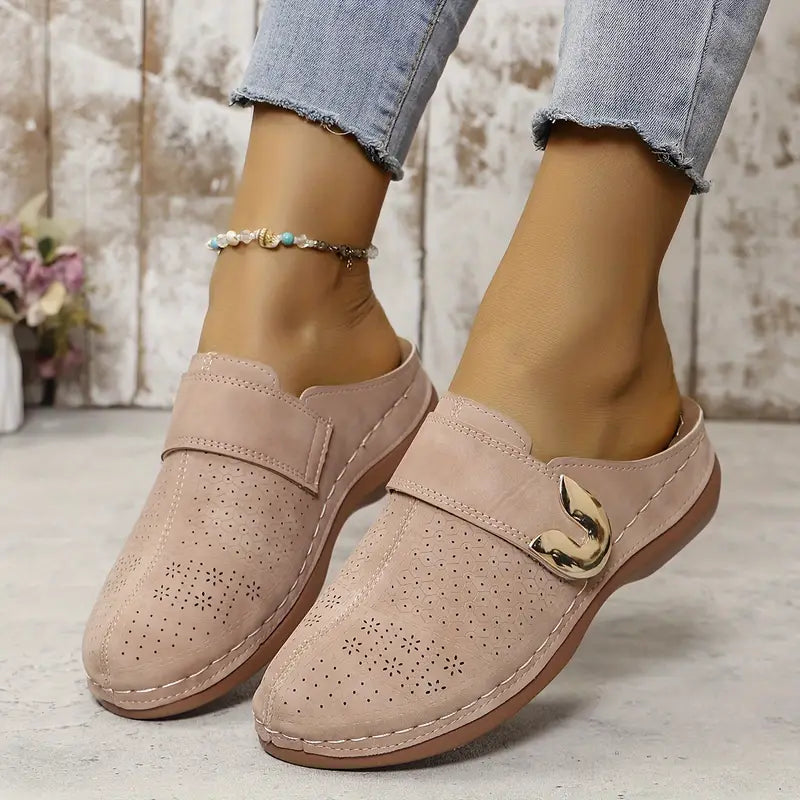 Gold Buckle Comfort Mules