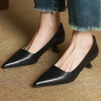 Leather Kitten Heel Pumps