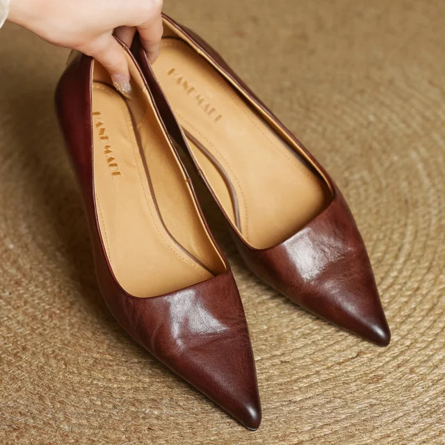 Leather Kitten Heel Pumps