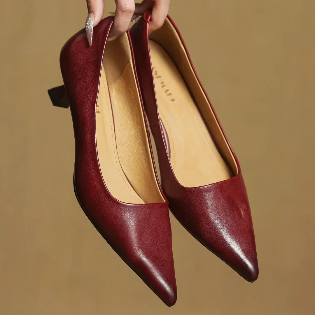 Leather Kitten Heel Pumps