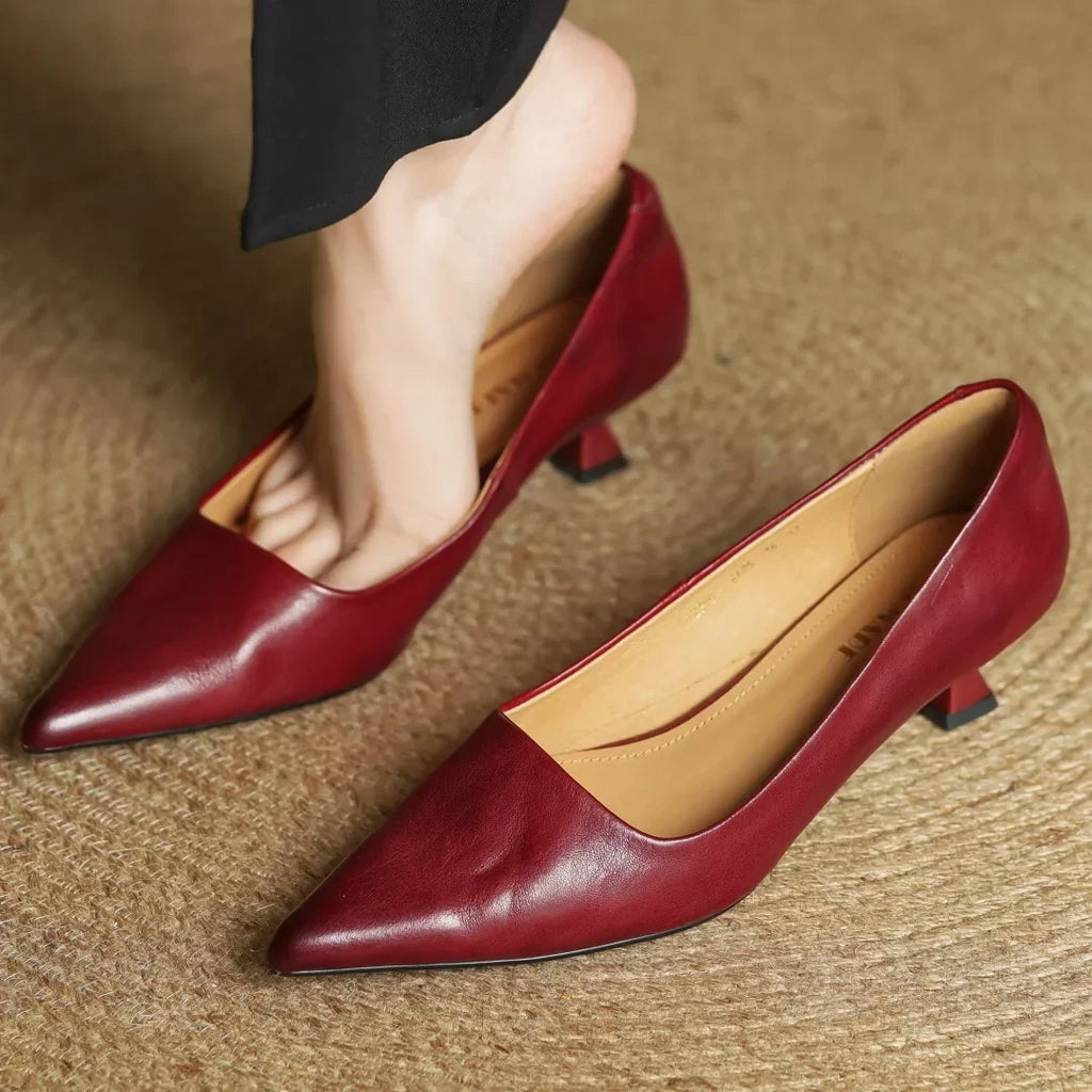 Leather Kitten Heel Pumps