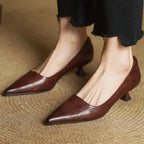 Leather Kitten Heel Pumps