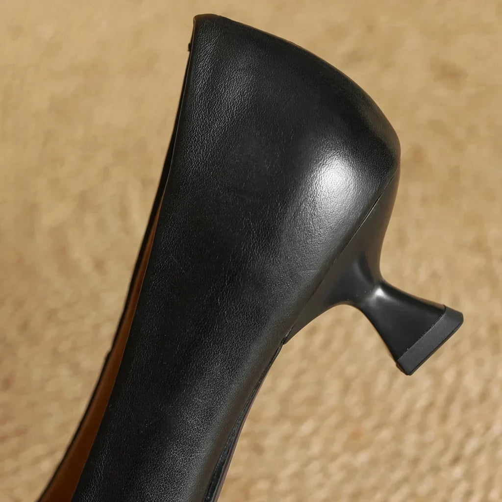 Leather Kitten Heel Pumps