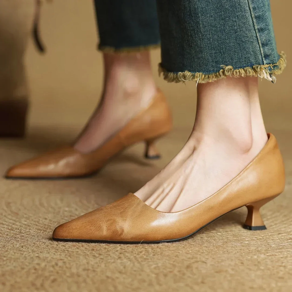 Leather Kitten Heel Pumps