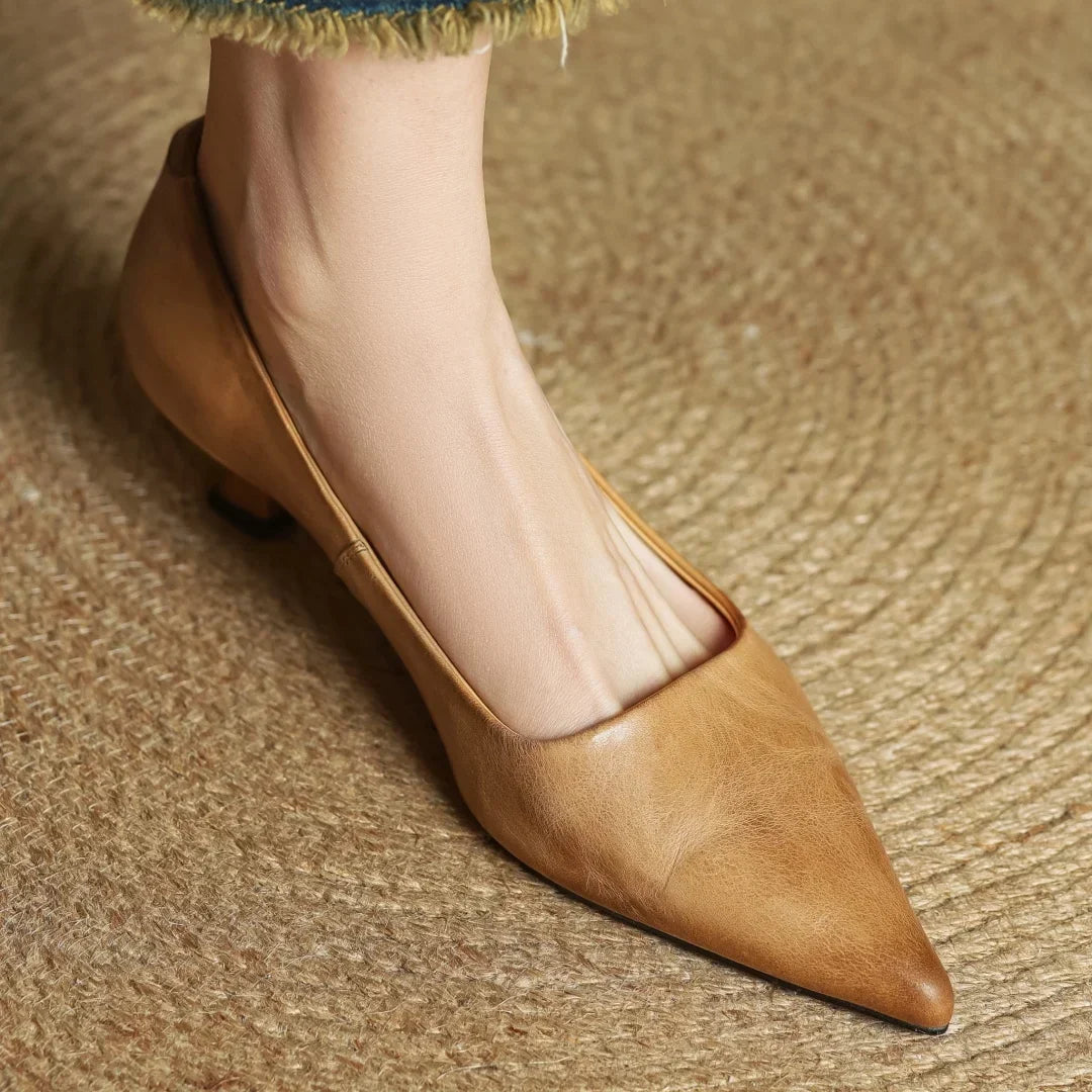 Leather Kitten Heel Pumps