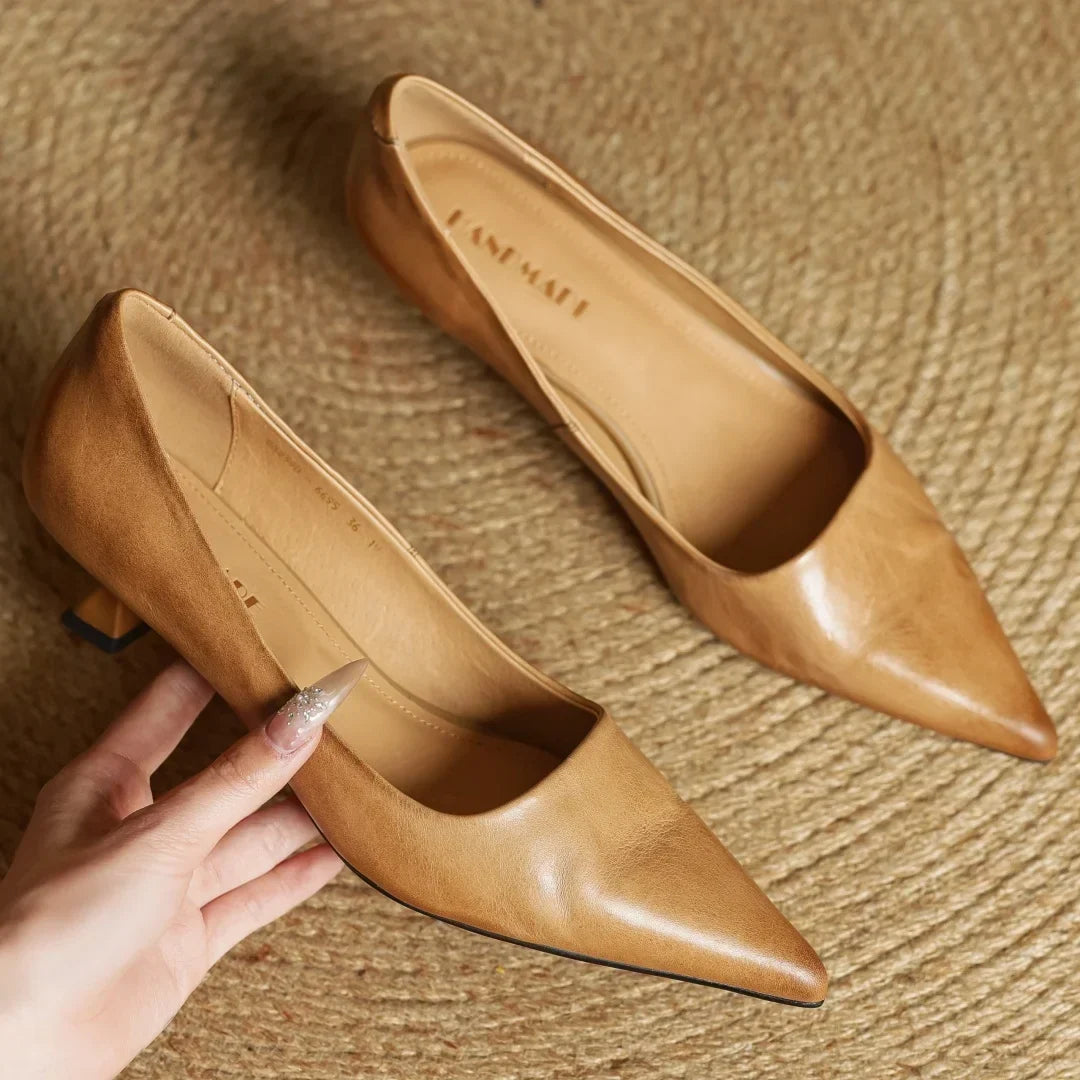 Leather Kitten Heel Pumps