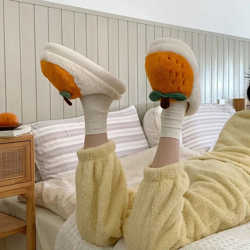 Orange Fluffy Faux Fur Slippers