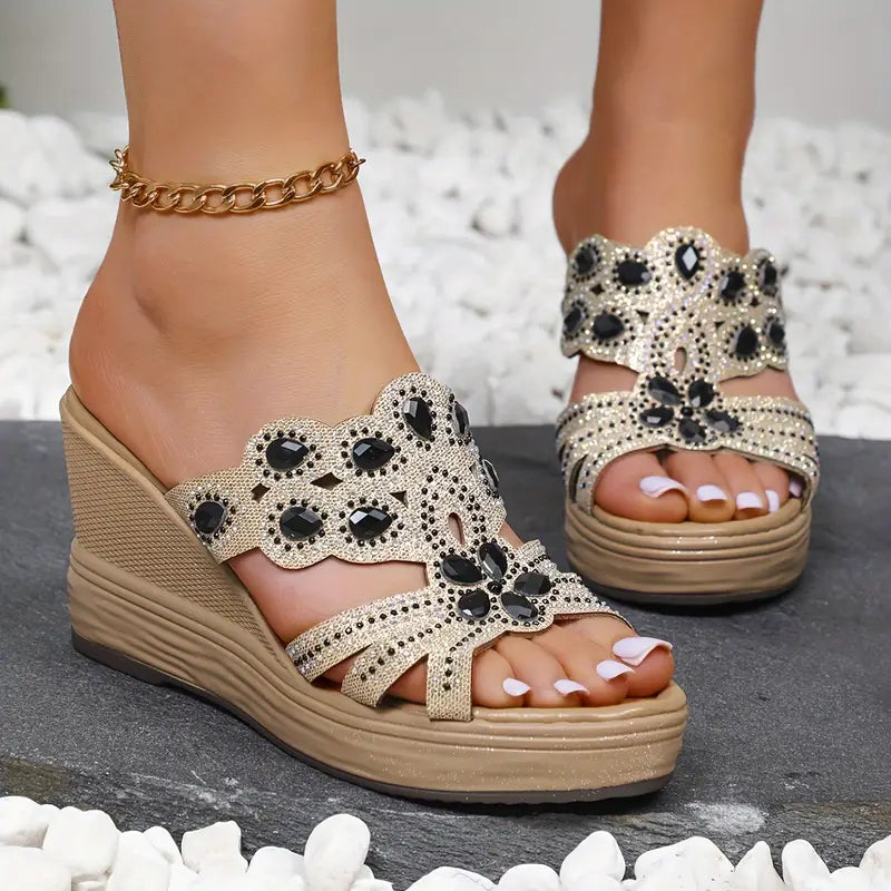 Rhinestone Wedge Sandals