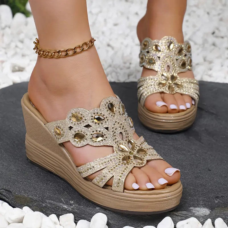 Rhinestone Wedge Sandals